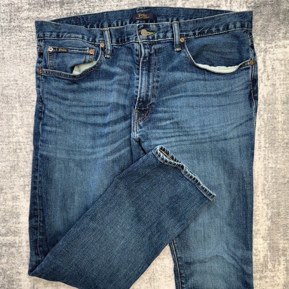 Polo Ralph Lauren Jeans Mens 36x30 Varick Slim Straight Stretch Whiskers Blue